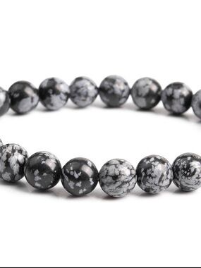 Men’s Snowflake Obsidian Bracelet • 8mm Natural Gemstone Protection & Grounding
